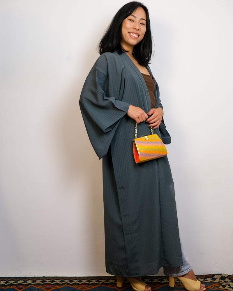 Kimono in Petrol Grey Textured Sheer Single Layer