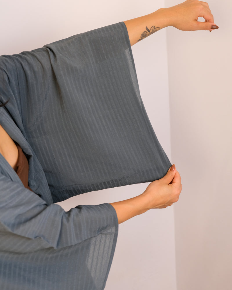 Kimono in Petrol Grey Textured Sheer Single Layer
