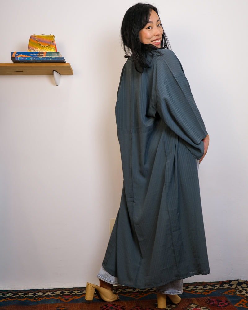 Kimono in Petrol Grey Textured Sheer Single Layer