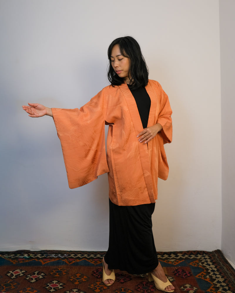 Haori Salmon with Textures and Kamon in Silk