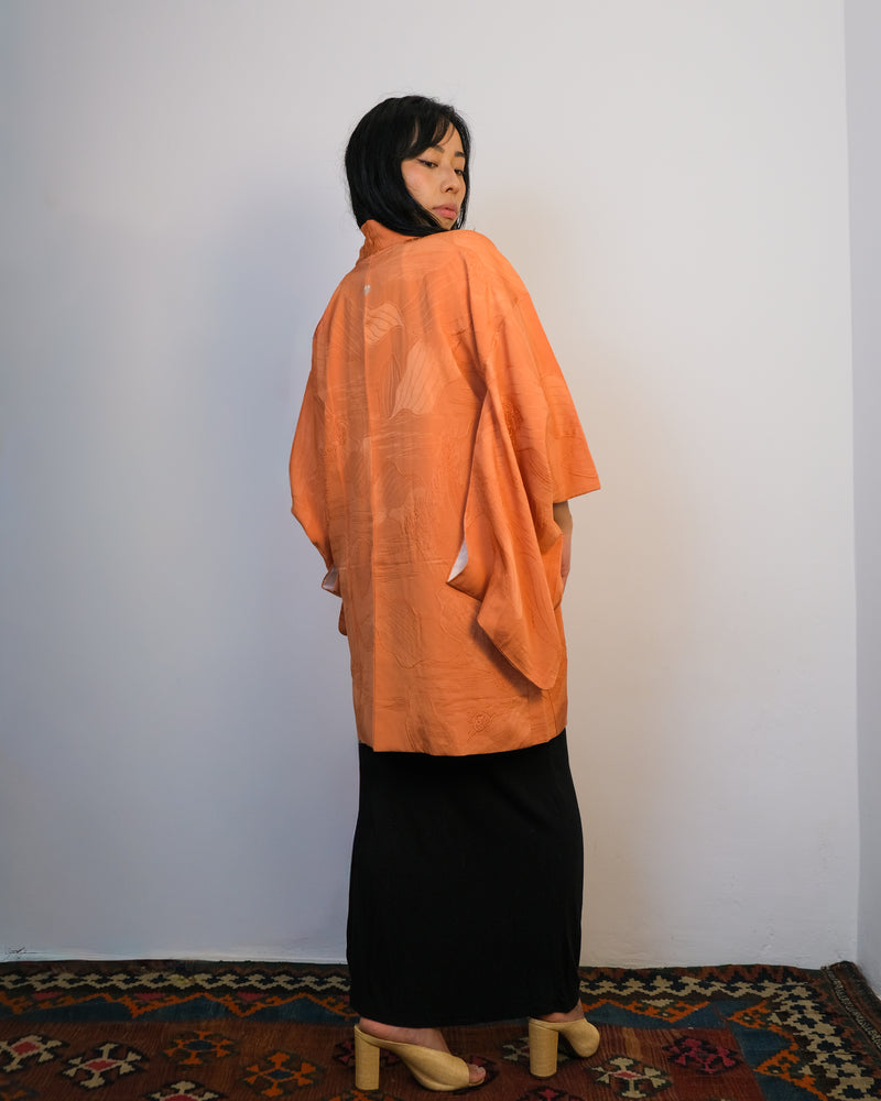 Haori Salmon with Textures and Kamon in Silk