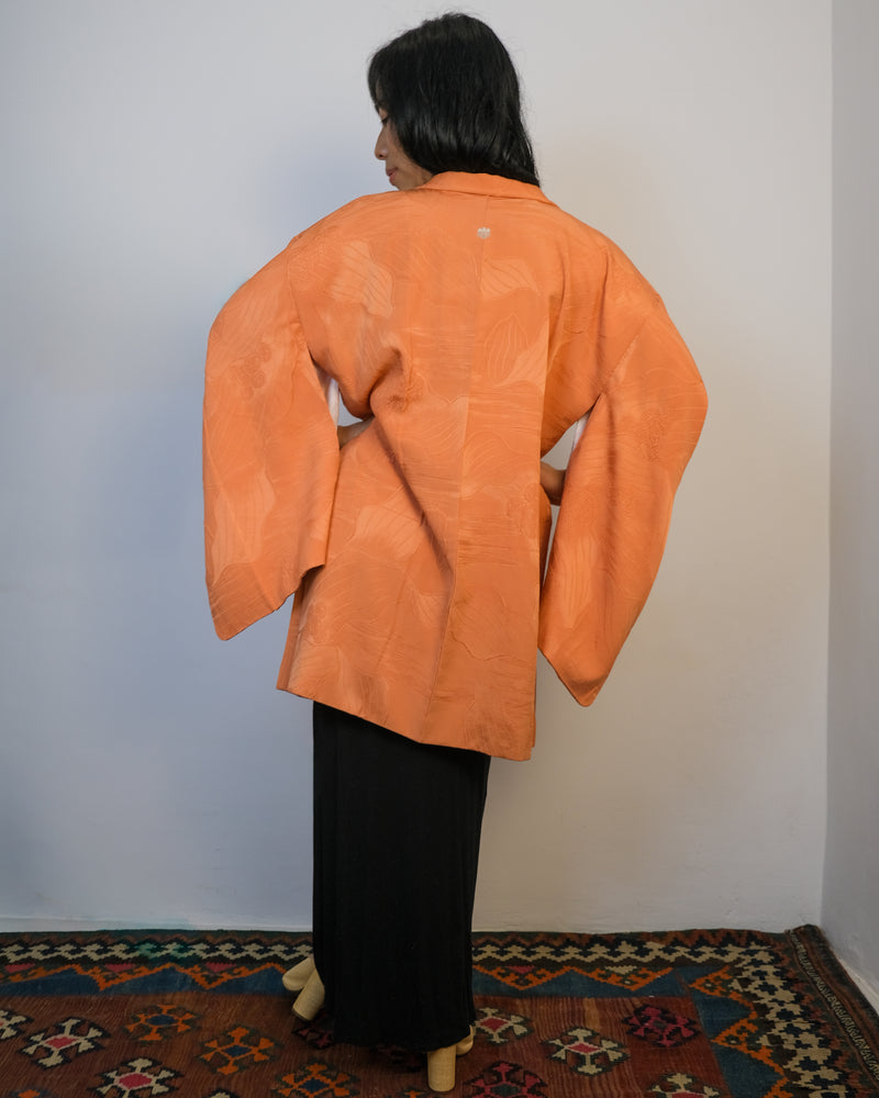 Haori Salmon with Textures and Kamon in Silk