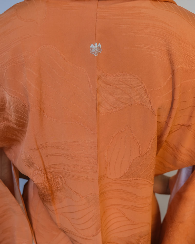 Haori Salmon with Textures and Kamon in Silk