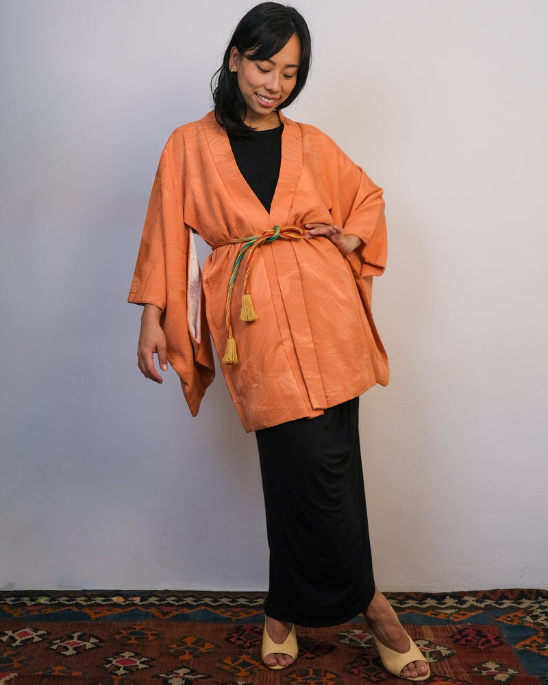 Haori Salmon with Textures and Kamon in Silk