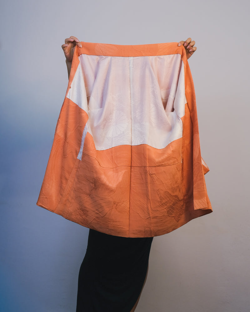 Haori Salmon with Textures and Kamon in Silk