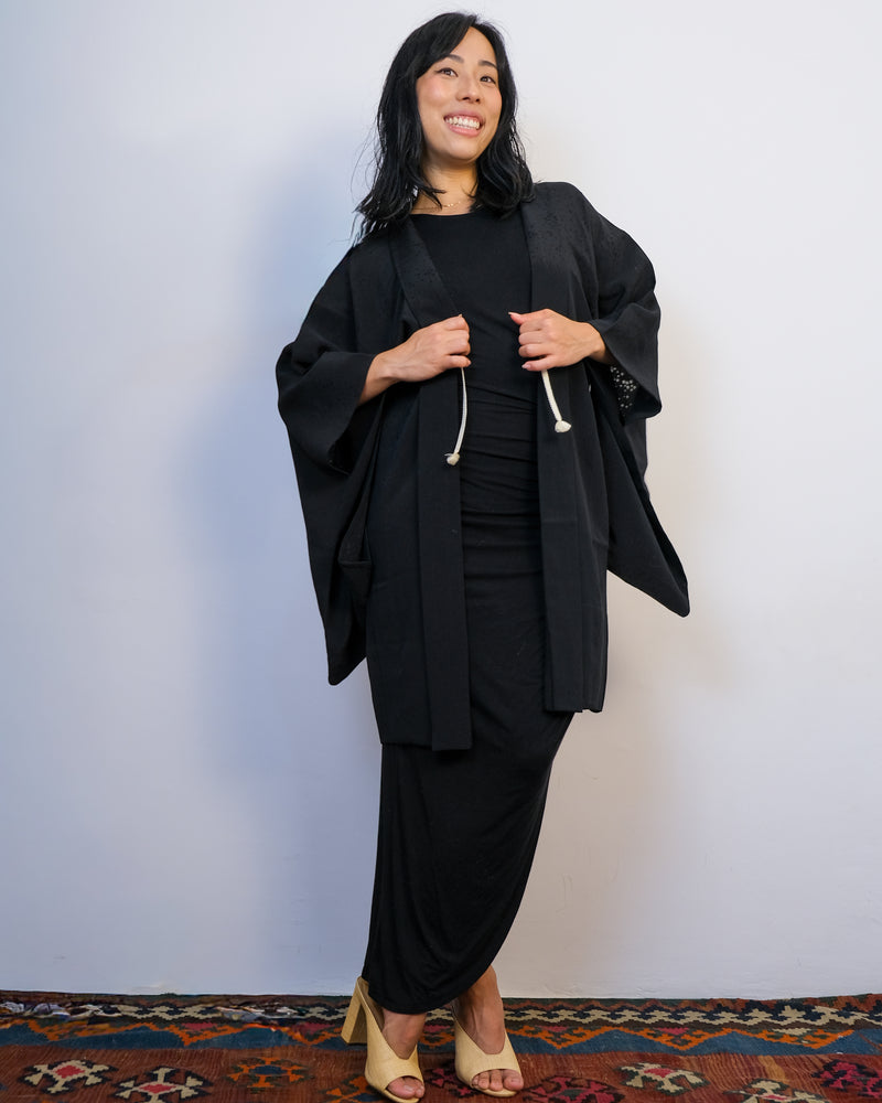 Haori Black with Sheer Blubble Patters in Silk