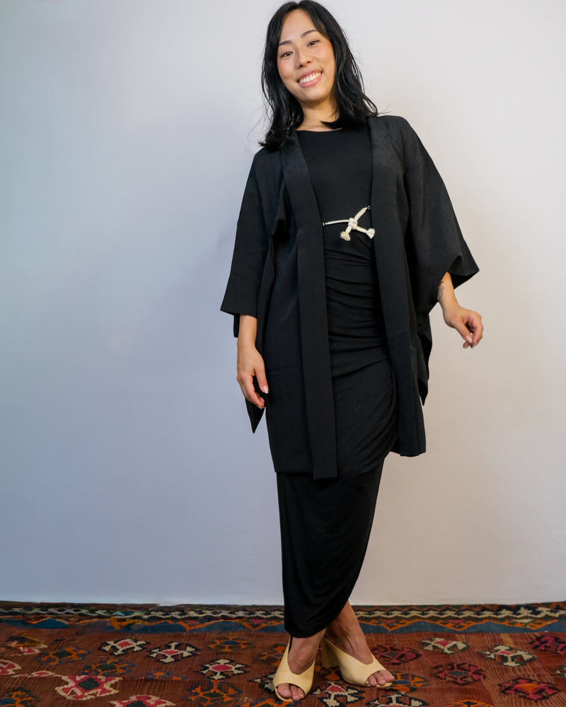 Haori Black with Sheer Blubble Patters in Silk