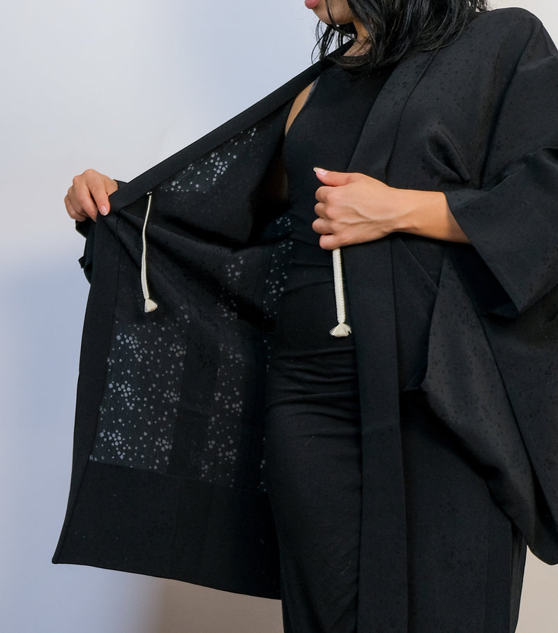 Haori Black with Sheer Blubble Patters in Silk