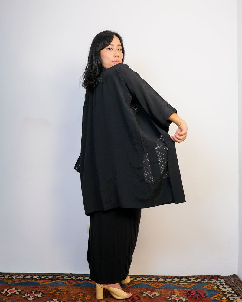Haori Black with Sheer Blubble Patters in Silk
