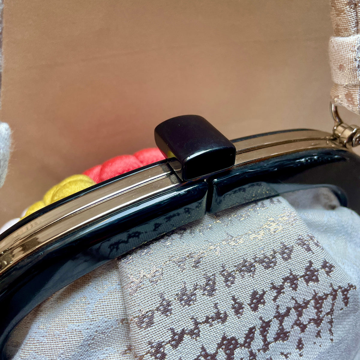 Japanese Handbag with Chirimen Flowers in Kimono Fabric