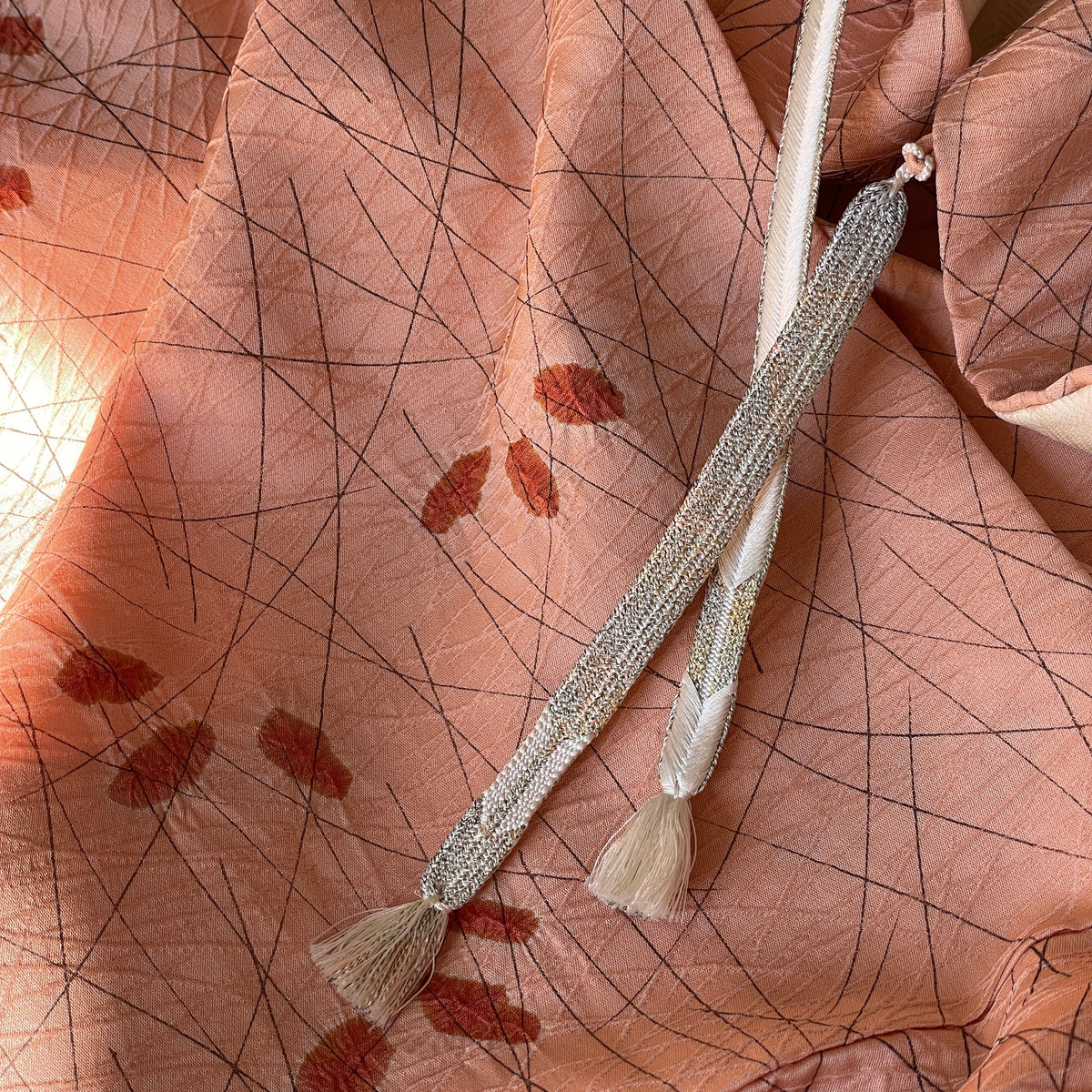 Haori Peach Pink with Shibori Leaves in Silk