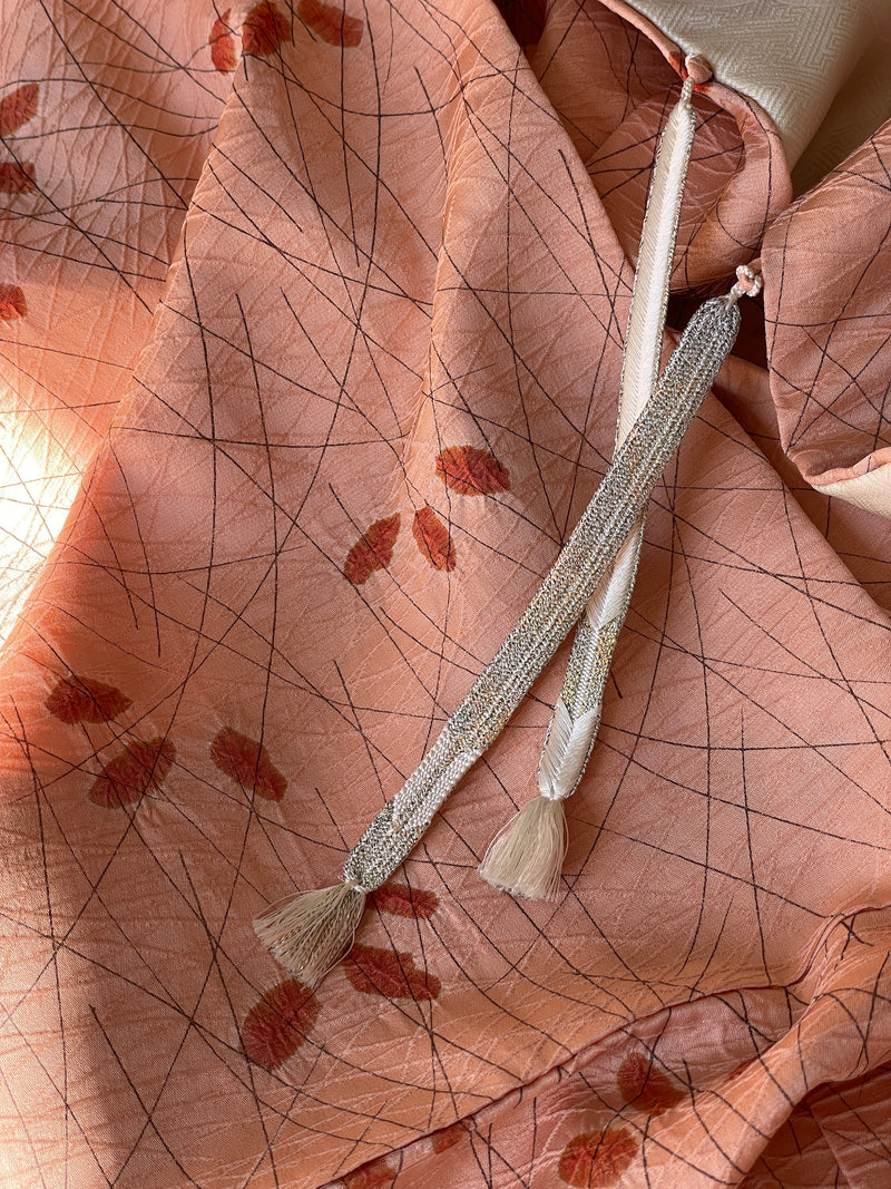 Haori Peach Pink with Shibori Leaves in Silk