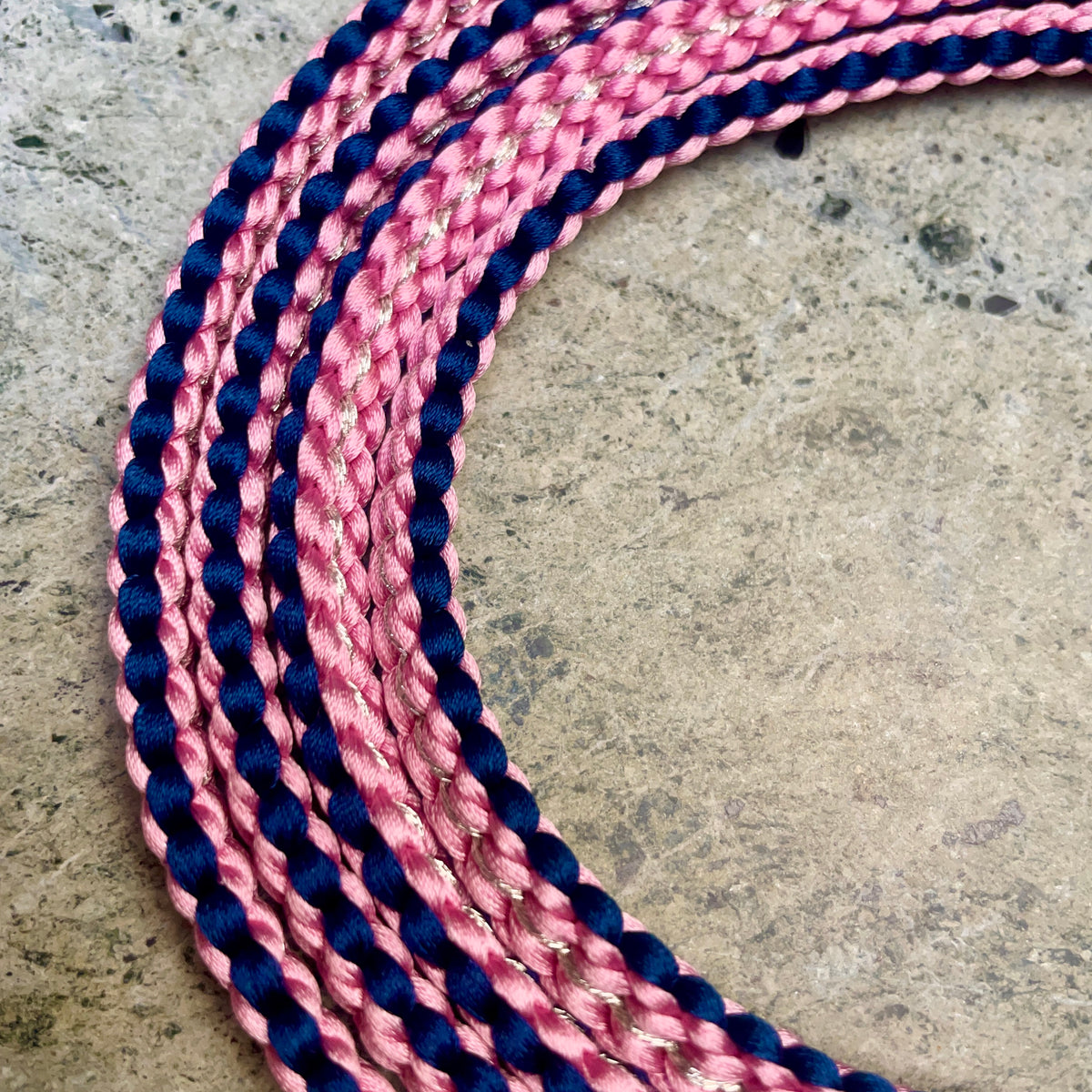 Obijime Belt Flat Braided Purple and Pink with Silver in Silk