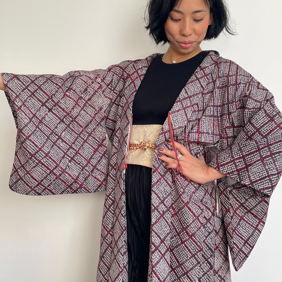 Haori in Shibori Technique Purple Silk