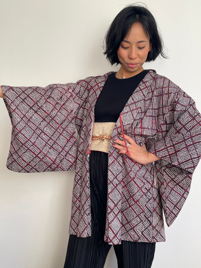 Haori in Shibori Technique Purple Silk