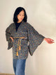 Haori Confetti Dark Blue with Flowers Pattern made in Shibori Technique in Silk