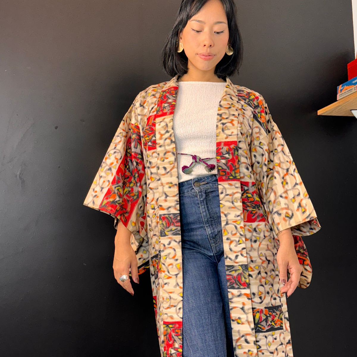Haori Meisen Tsumugi Colorful Branches in Silk