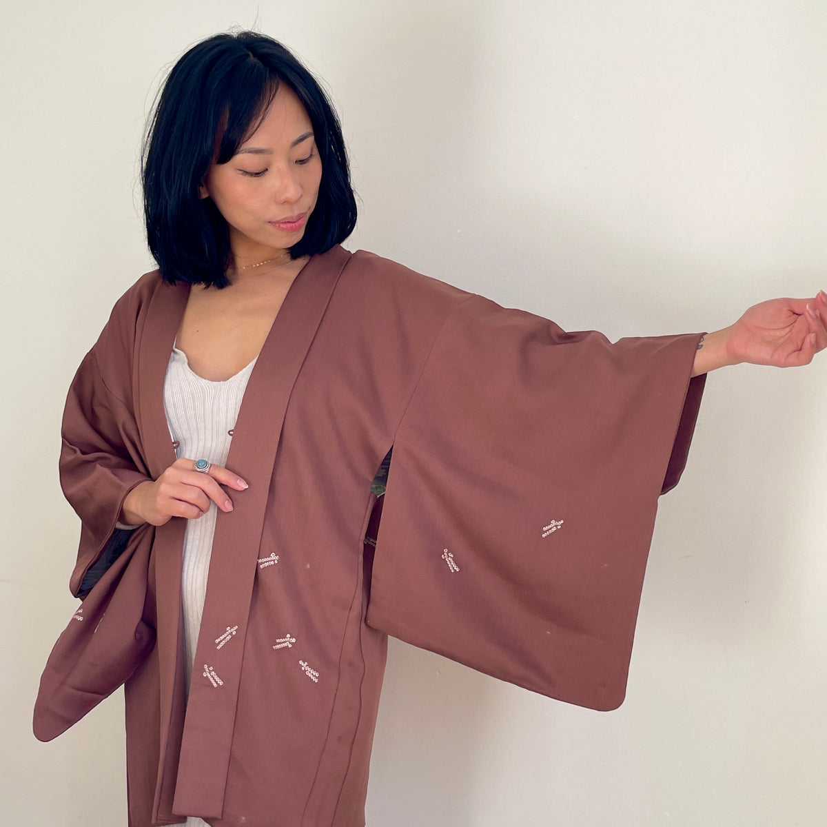 Haori Brown with Shibori Details in Silk