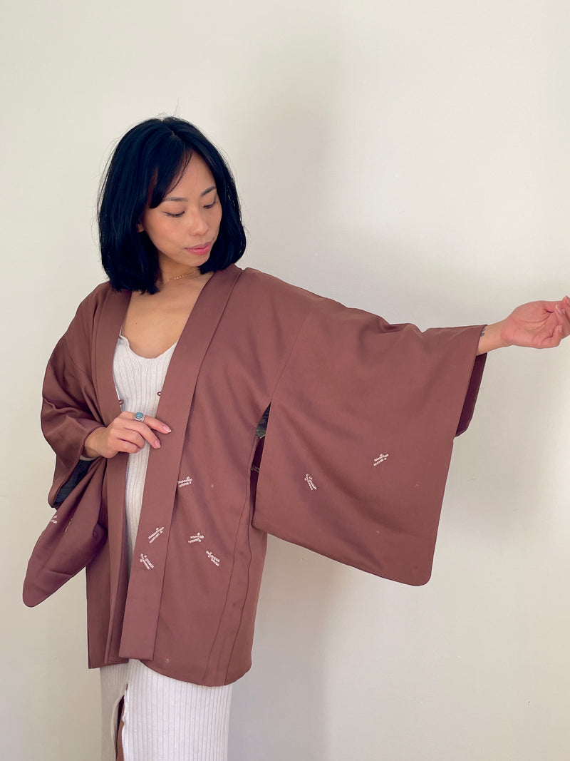 Haori Brown with Shibori Details in Silk