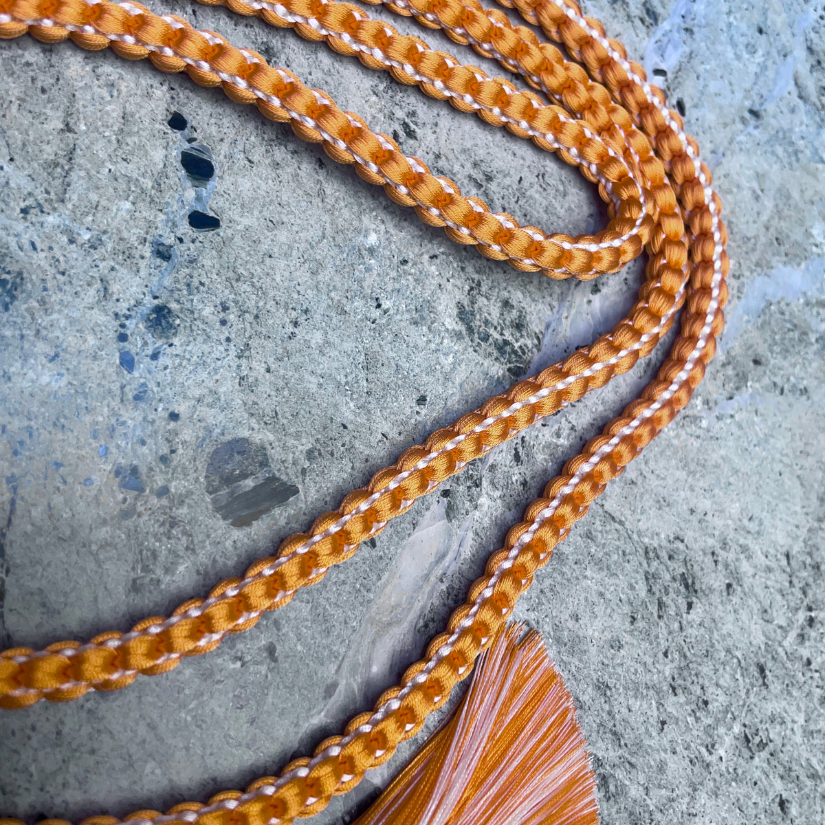 Obijime Belt Braided Round Orange with Siver in Silk