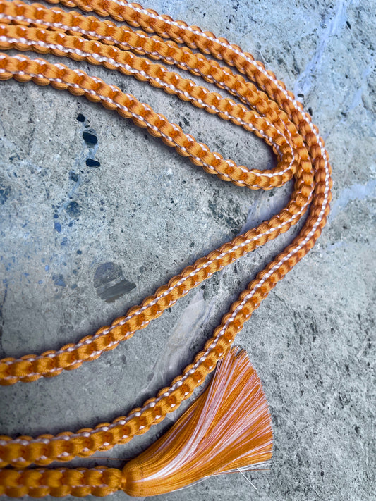 Obijime Belt Braided Round Orange with Siver in Silk