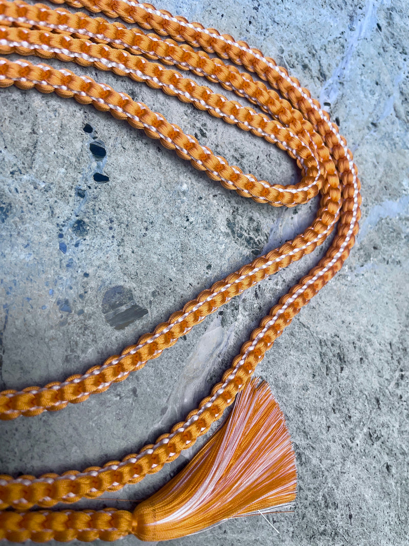 Obijime Belt Braided Round Orange with Siver in Silk