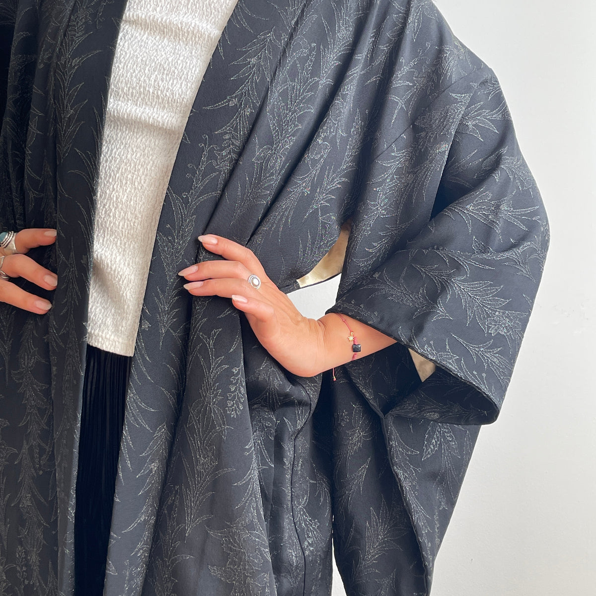 Haori Black with Black Metallic Embroidery in Silk
