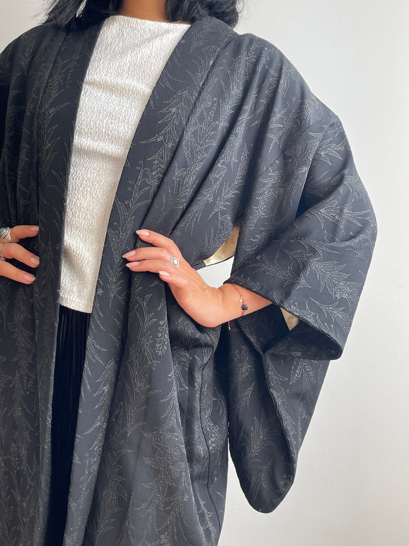 Haori Black with Black Metallic Embroidery in Silk