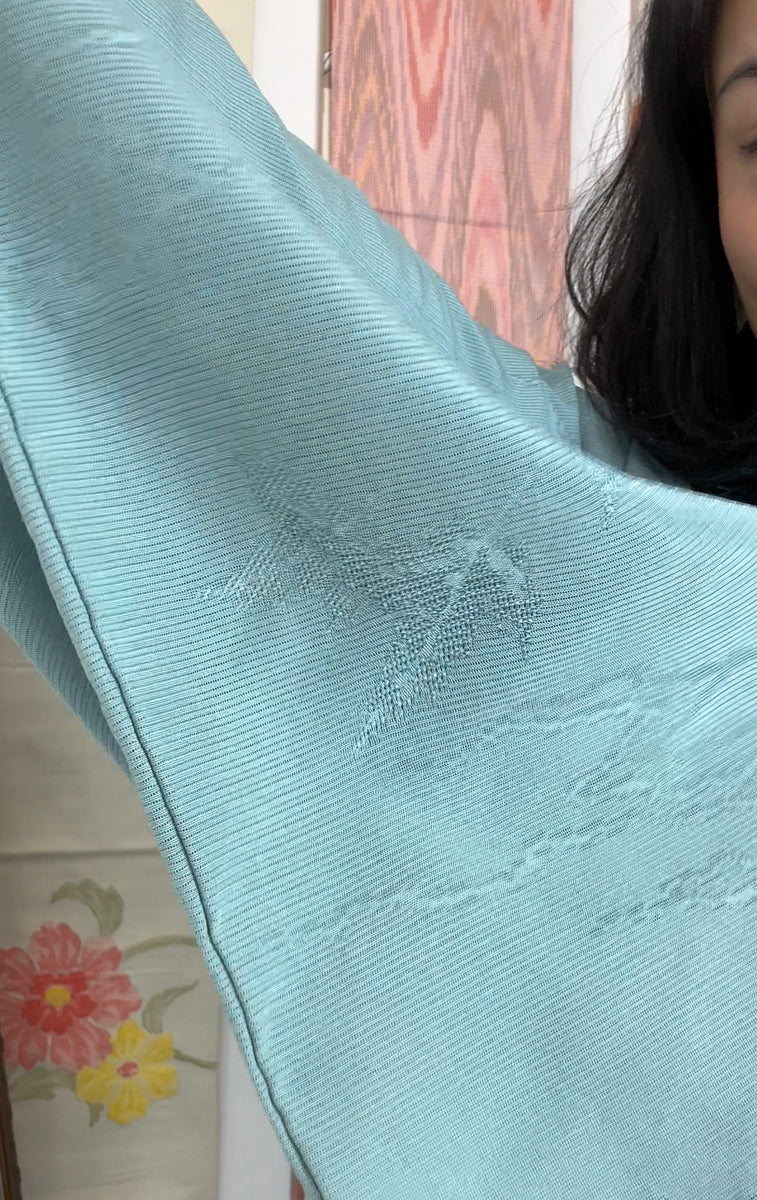 Kimono Summer Sheer with Leaves Blue in Silk
