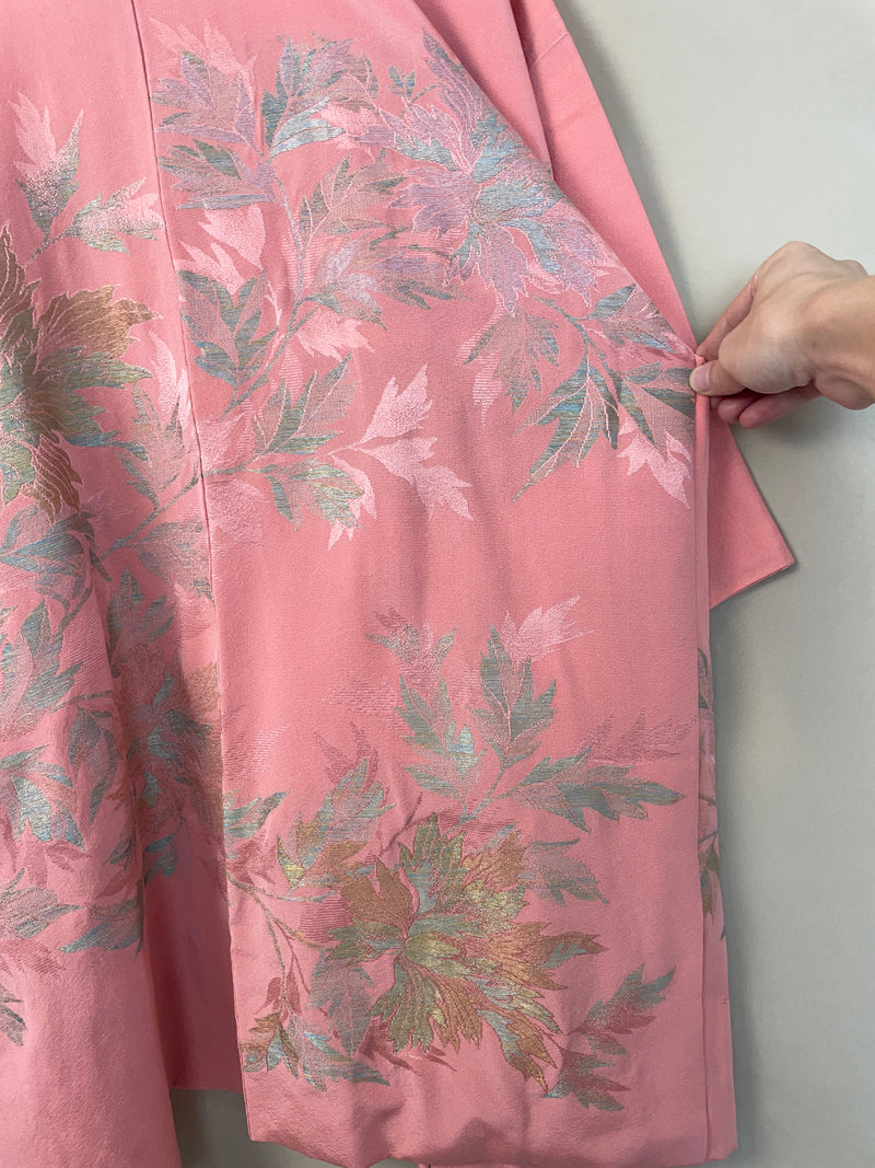 Haori Pink with Metallic Flowers Embroidered in Silk Crepe