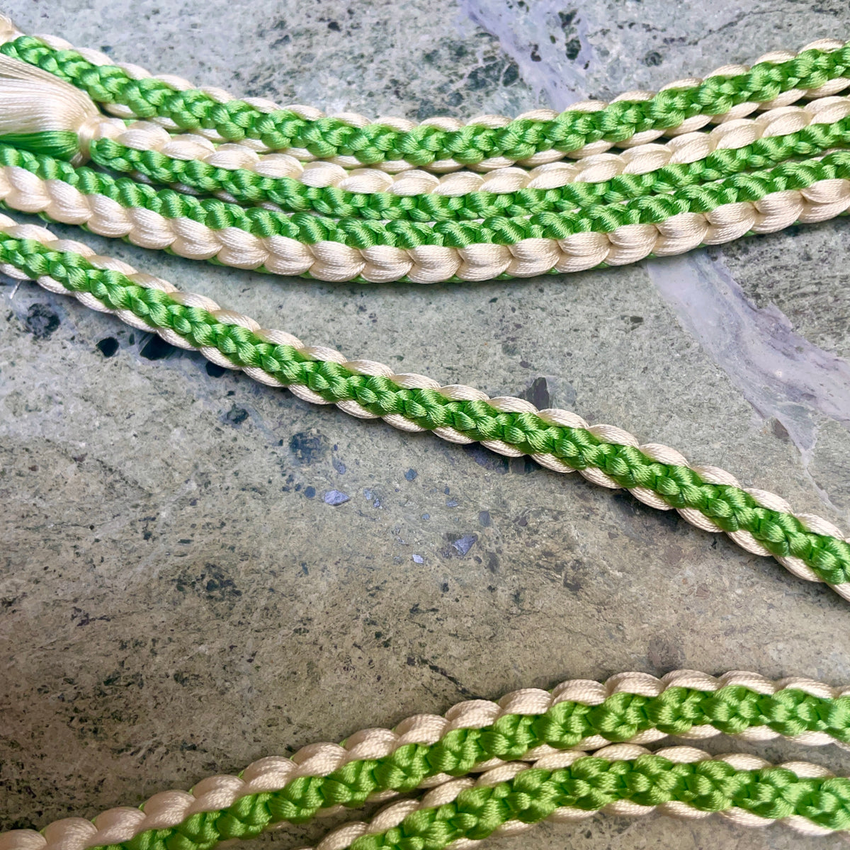 Obijime Belt Round Braid Green and White in Silk