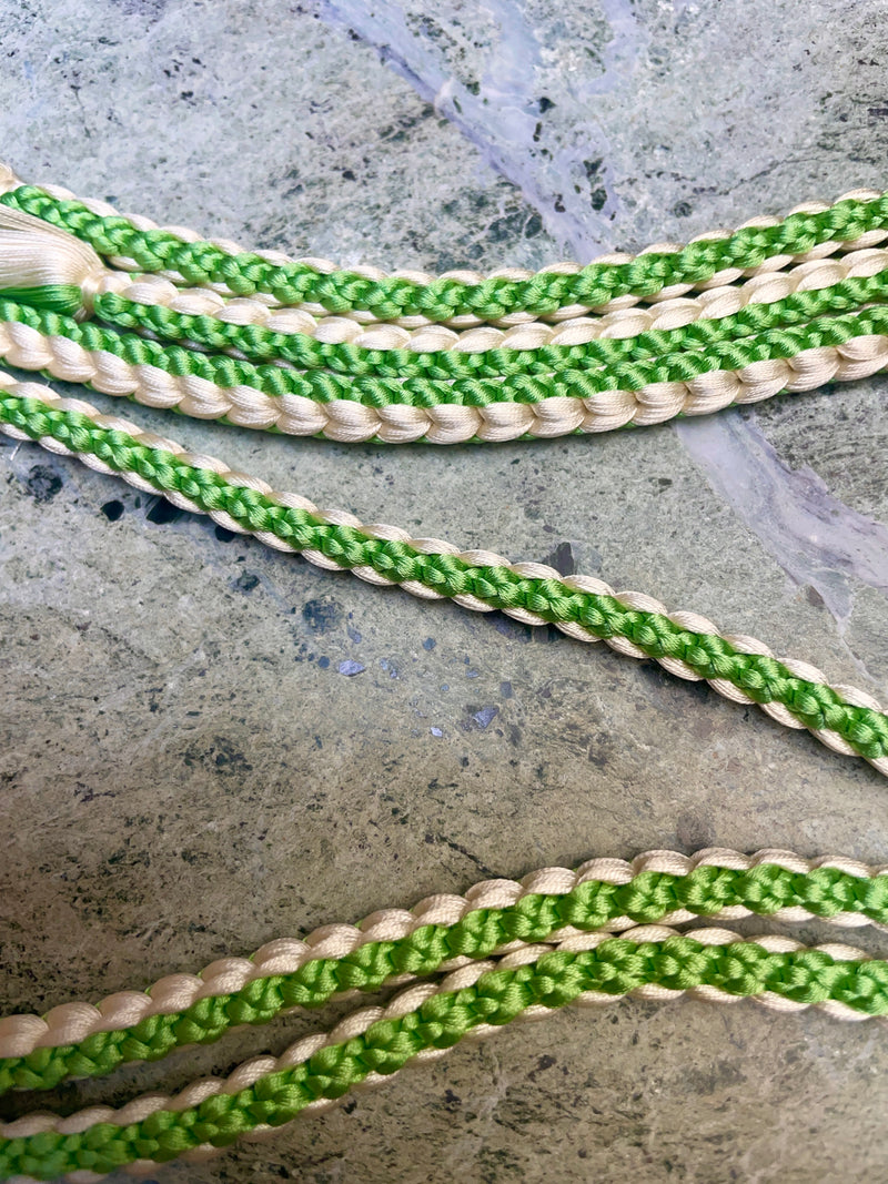 Obijime Belt Round Braid Green and White in Silk