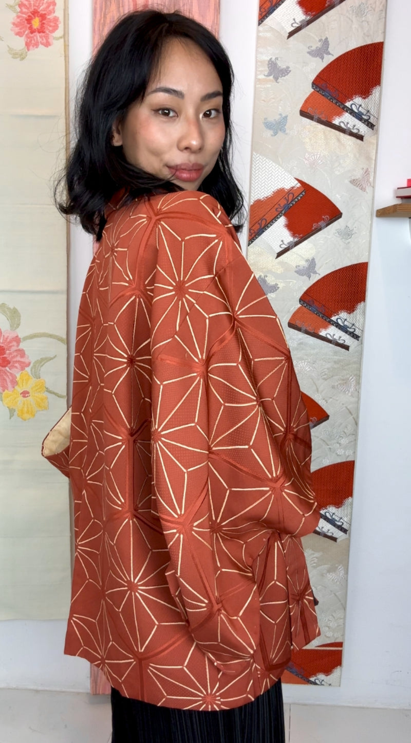 Haori Caramel Asahona Pattern with Textured SIlk