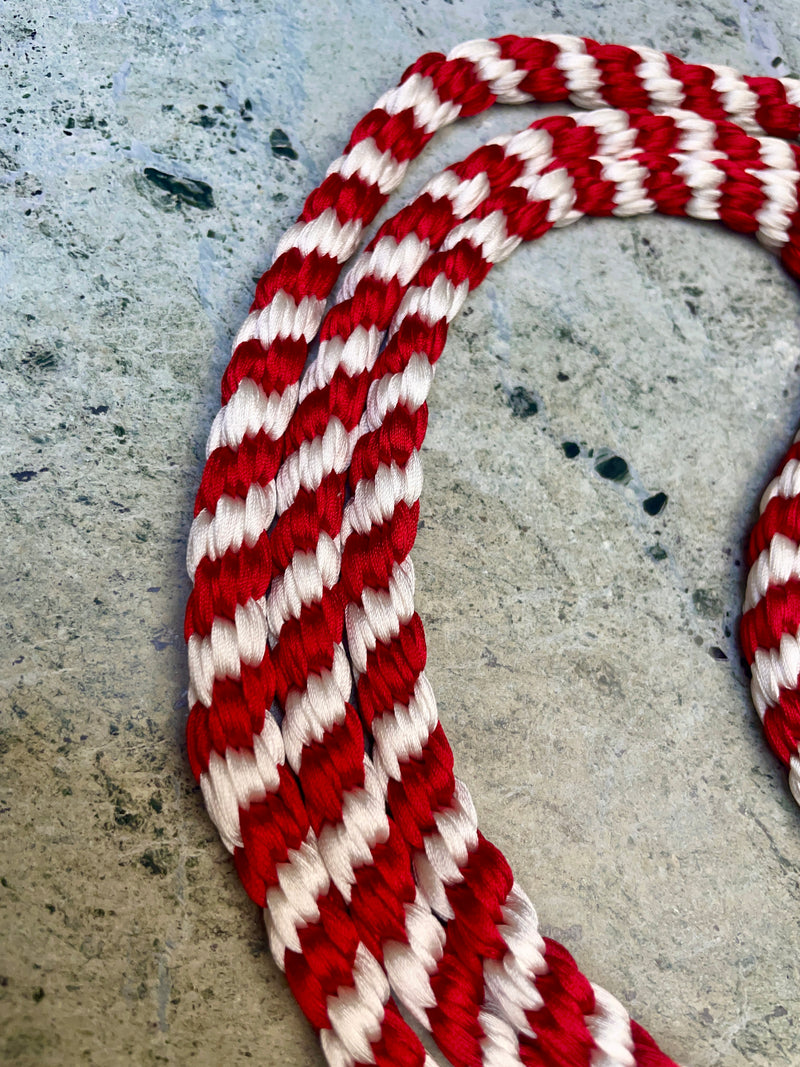 Obijime Belt Round Braided Peppermint Red White