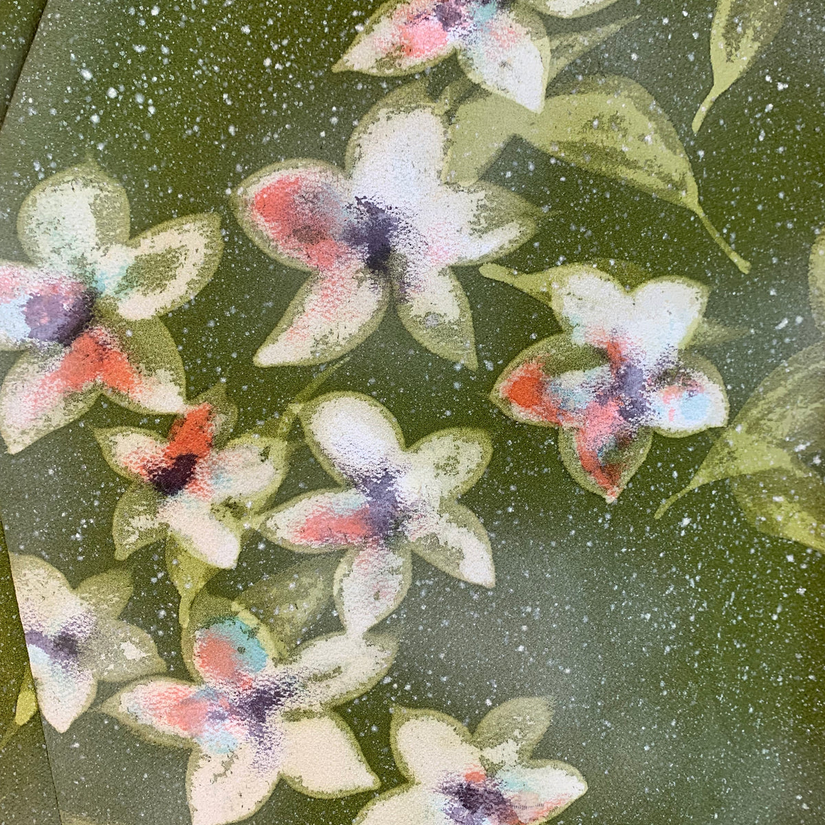 Haori Hand Painted Flowers in Green silk - SKU