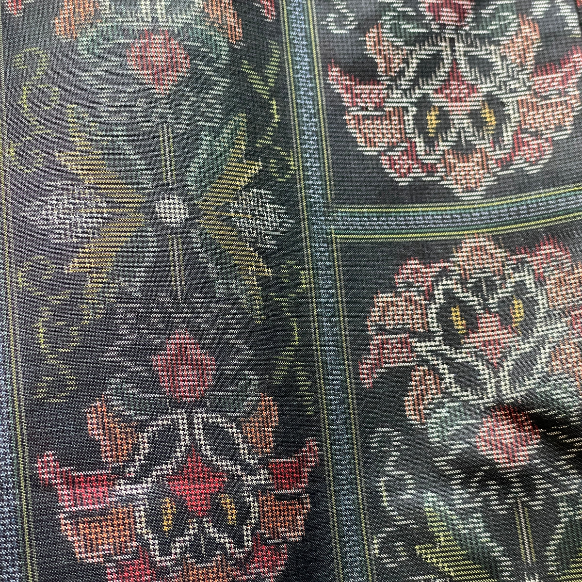 Haori Jacket Oshima Silk Flowers in Black and Red