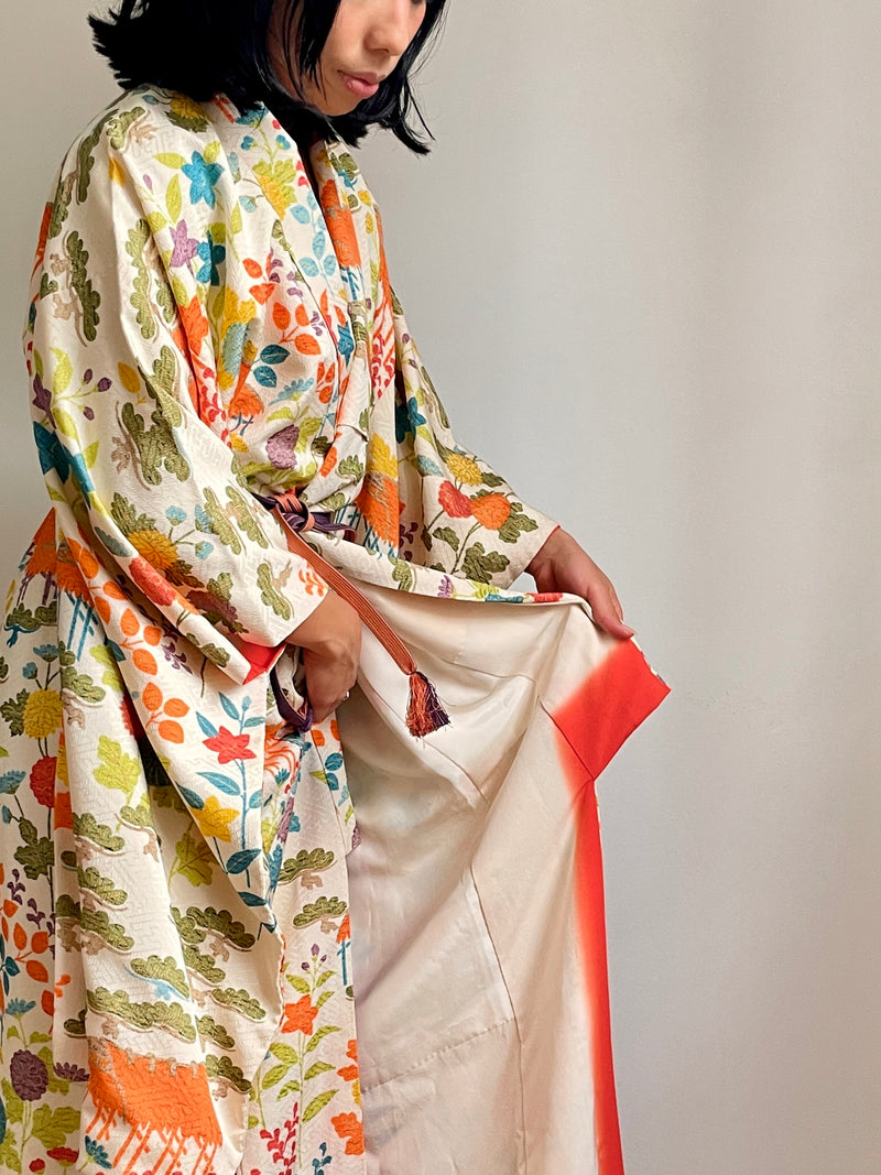 Kimono Furisode Japanese Spring Garden in Silk