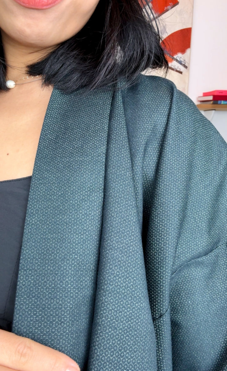 Haori Mens Dark Grey Tsumugi Technique with Shisa Lion interior in Woven Silk