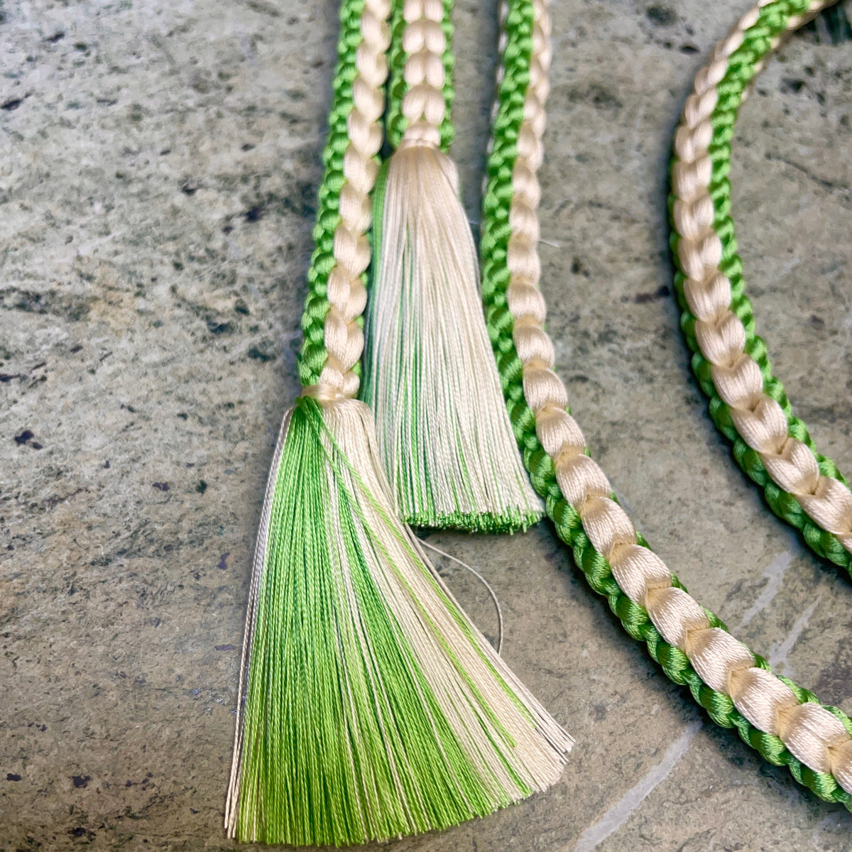 Obijime Belt Round Braid Green and White in Silk