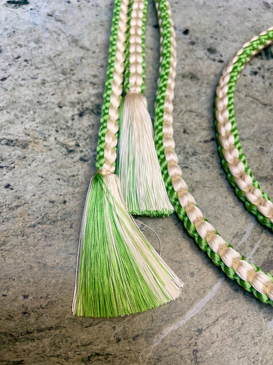 Obijime Belt Round Braid Green and White in Silk