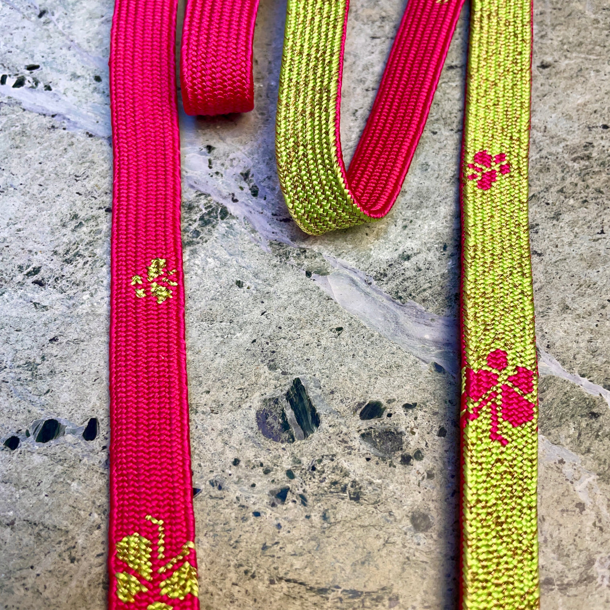 Obijime Belt Flat in Green Lime and Magenta in Silk