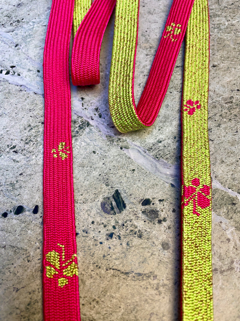 Obijime Belt Flat in Green Lime and Magenta in Silk