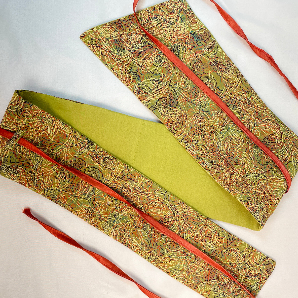Asymmetrical Belt Made from Kimono Silk Fabric Green