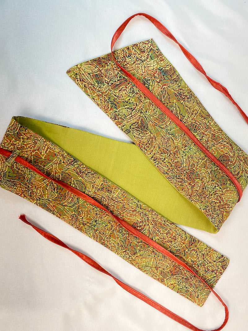 Asymmetrical Belt Made from Kimono Silk Fabric Green