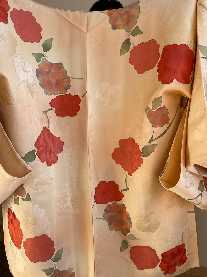 Haori Yellow Cream with Hand-painted Flowers in Silk