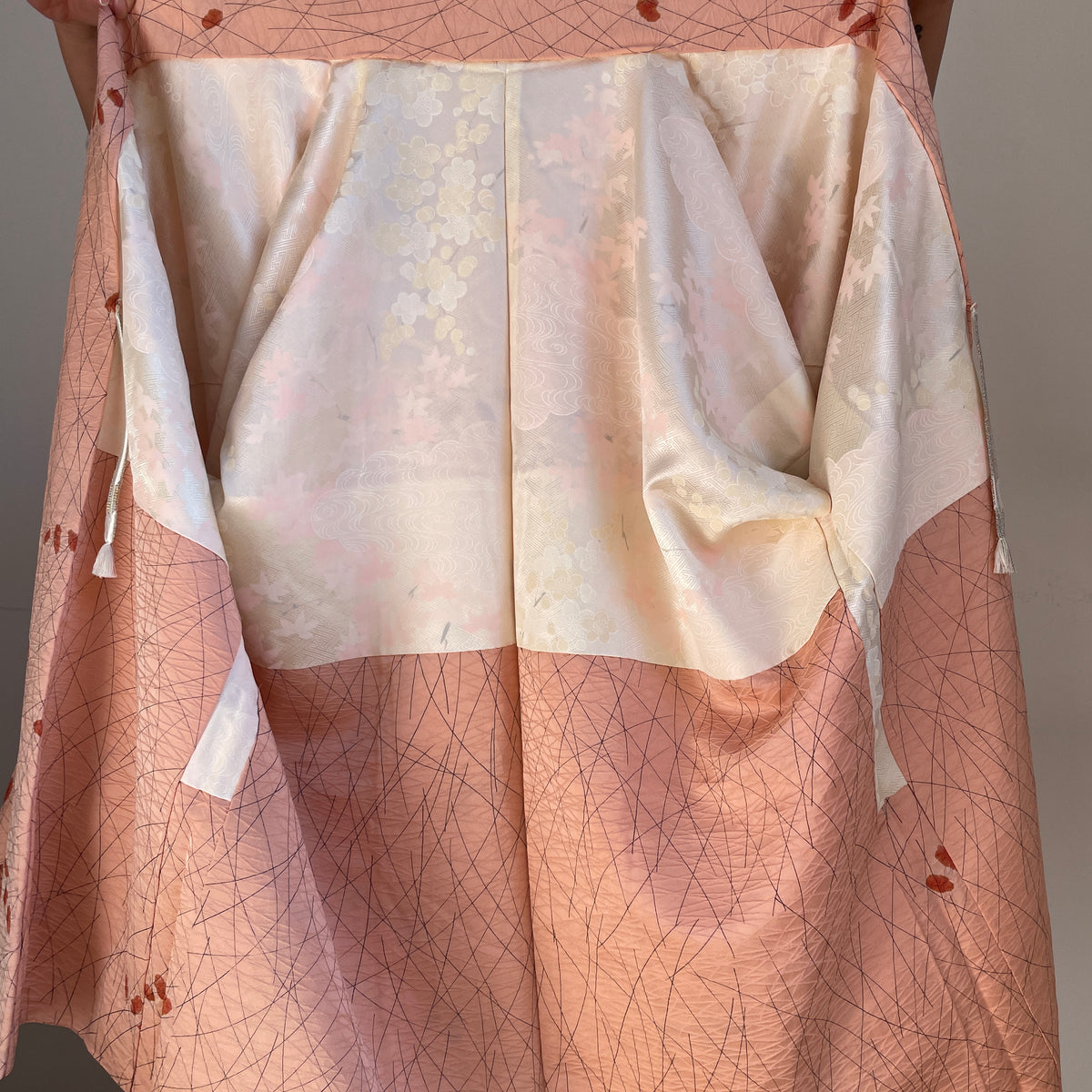 Haori Peach Pink with Shibori Leaves in Silk