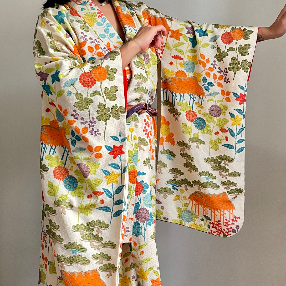 Kimono Furisode Japanese Spring Garden in Silk