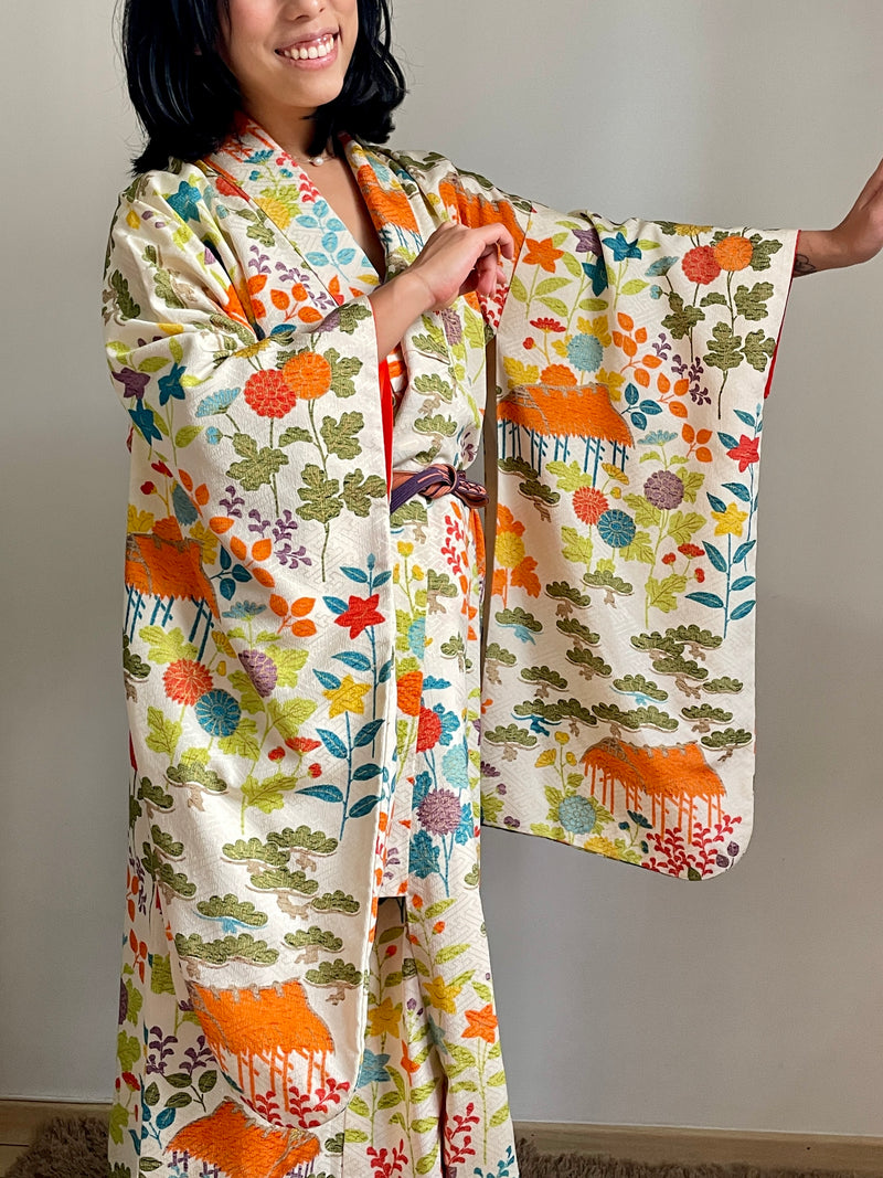 Kimono Furisode Japanese Spring Garden in Silk