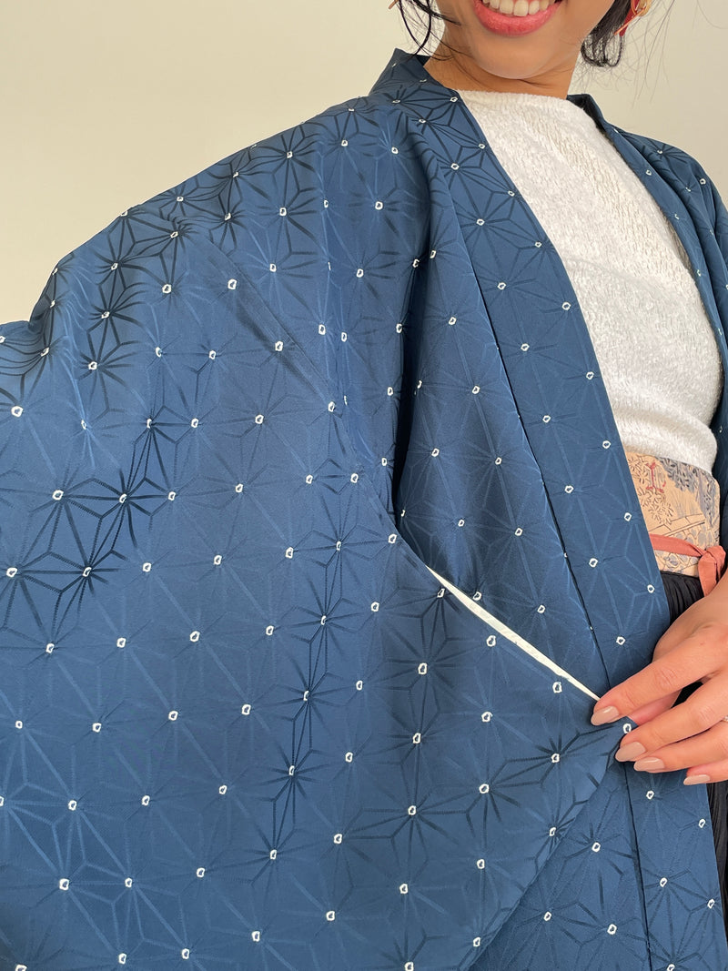 Haori Asahona Pattern in Dark Blue Silk