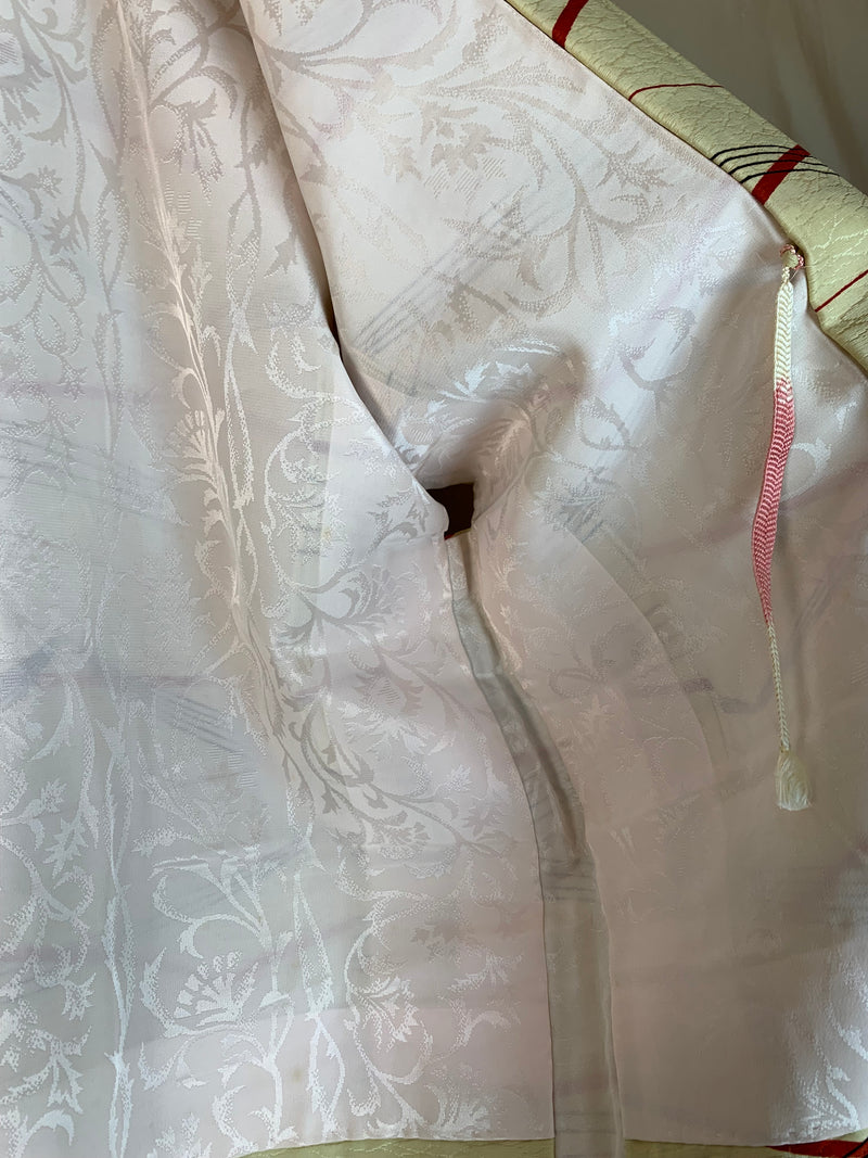 Haori Modern Art in Pale Yellow Silk